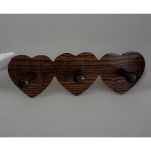 Vintage 3 Tier Wooden Heart Shape Shelf Pegs Cottagecore Grandma 12" Country Key